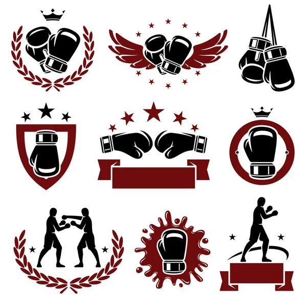 Set d'étiquettes et d'icônes de boxe. Vecteur — Image vectorielle