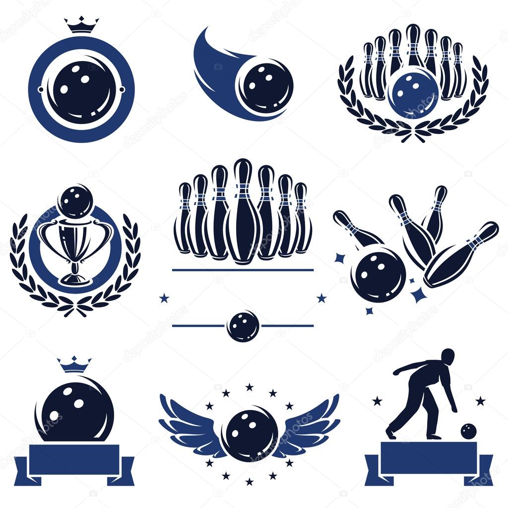 Bowling labels and icons set. Vector Stock Vector Image by ©Vasilev_Ki