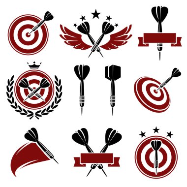 Darts labels and icons set. Vector clipart
