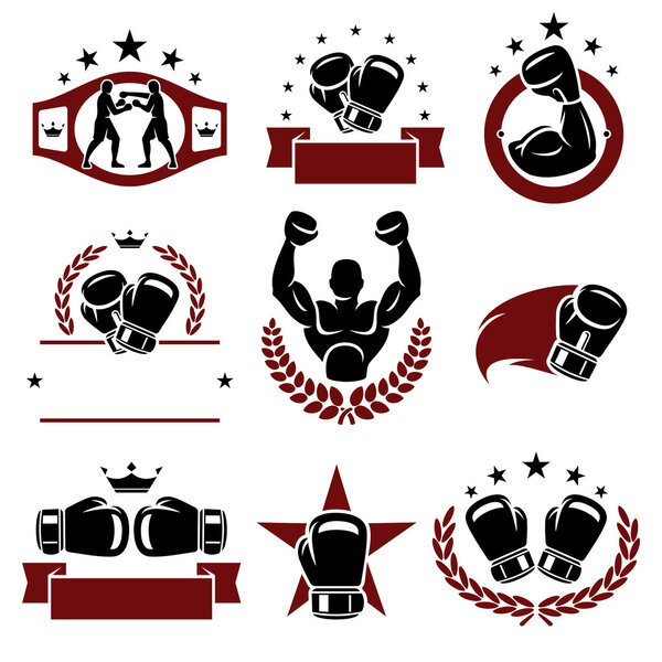 Boxing labels and icons set.