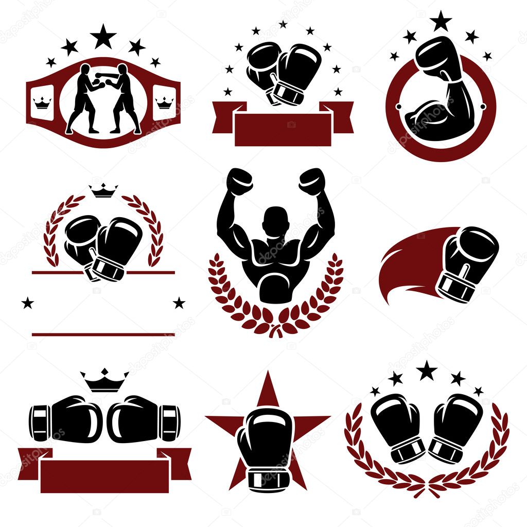 Boxing labels and icons set.