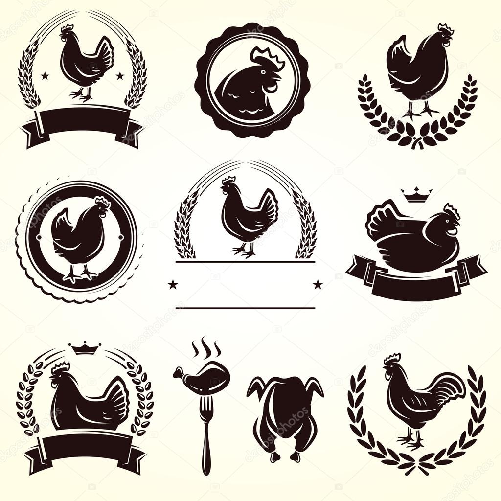 Chicken labels set. Vector