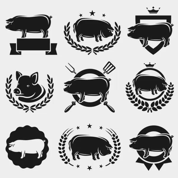 Set de etiquetas y elementos de cerdo — Vector de stock