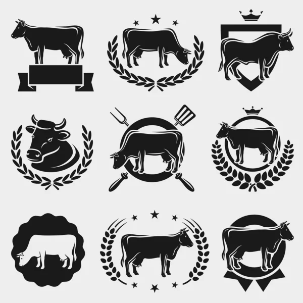 Cow labels and elements set — Stock Vector