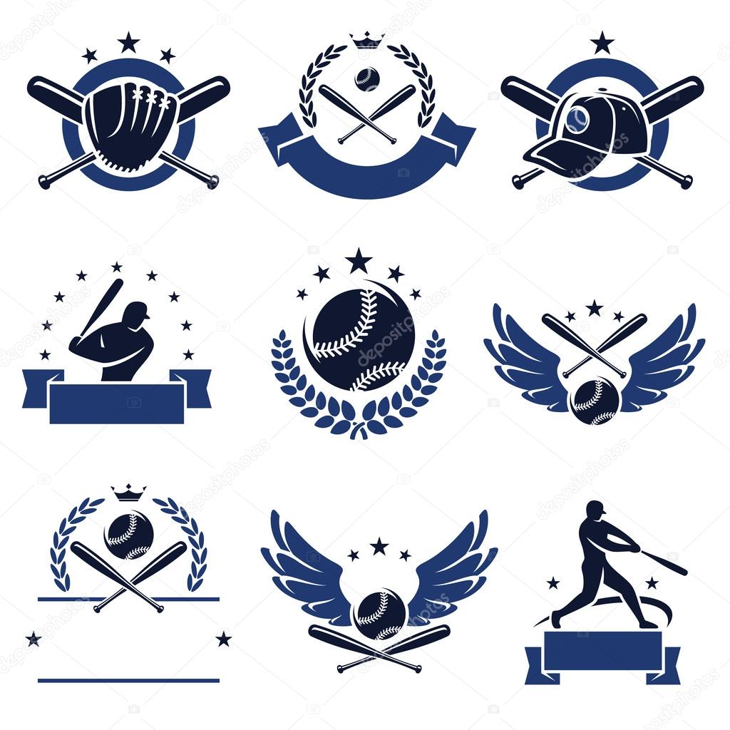 Baseball labels and icons set