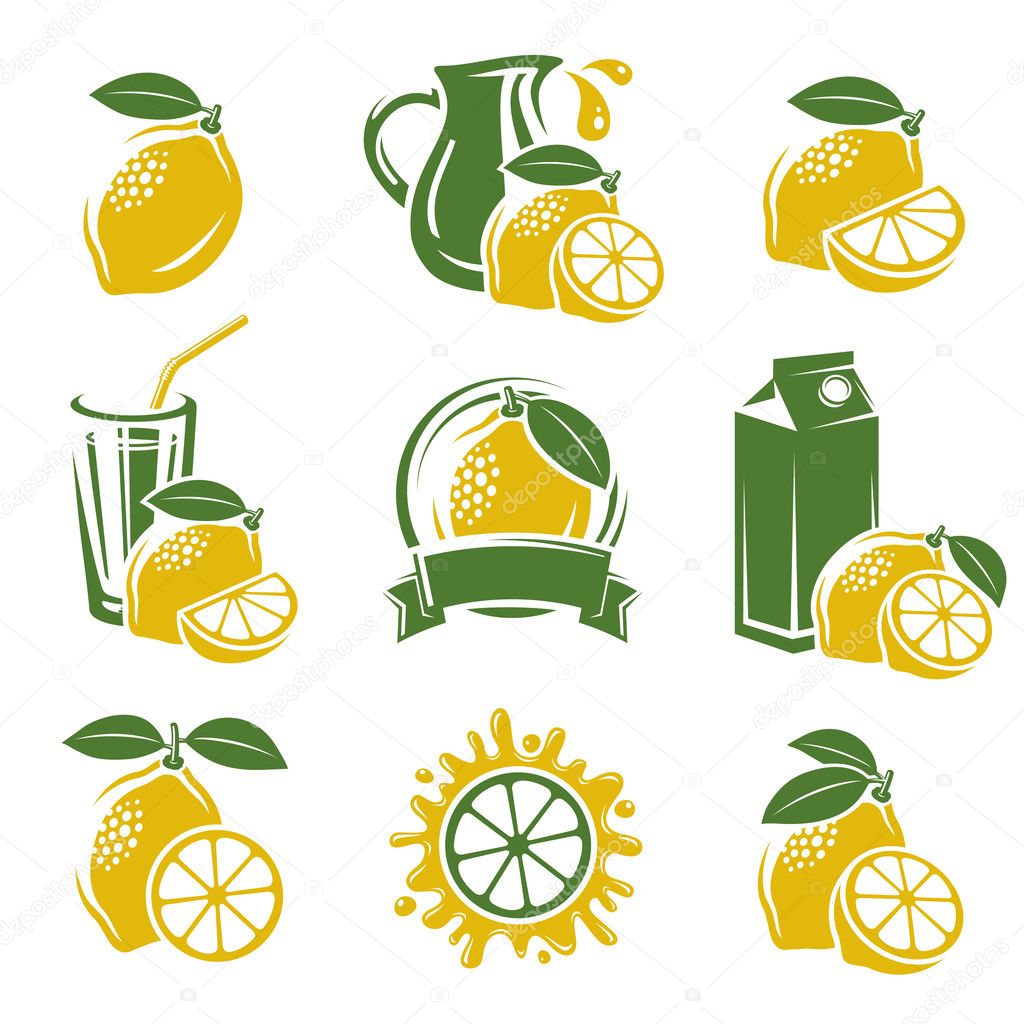 Lemon labels and elements set.