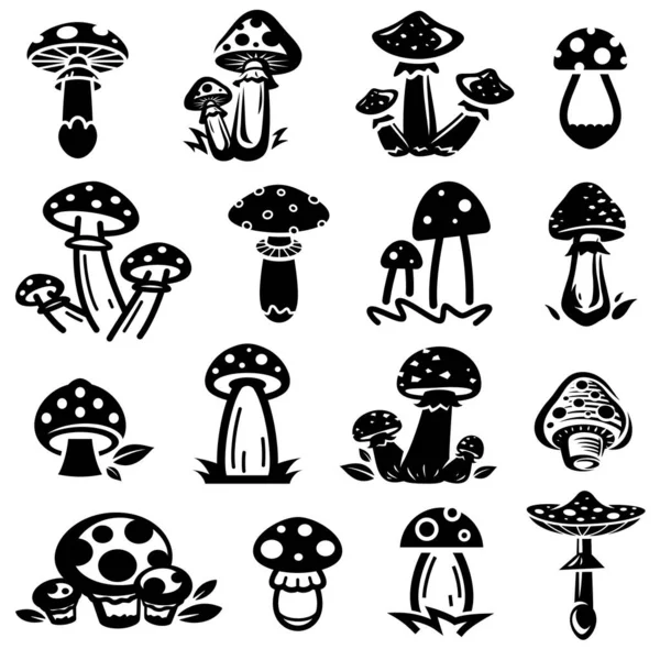 Set Funghi Collezione Icona Fungo Illustrazione Vettoriale — Vettoriale Stock