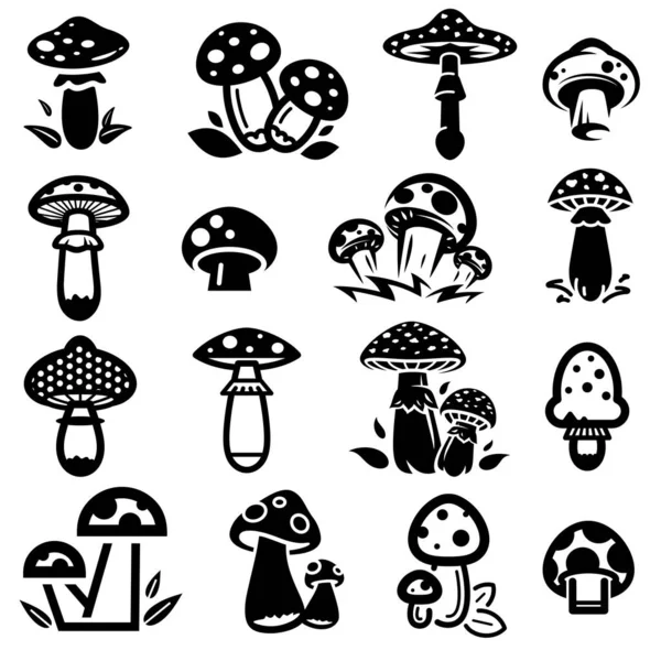 Set Funghi Collezione Icona Fungo Illustrazione Vettoriale — Vettoriale Stock