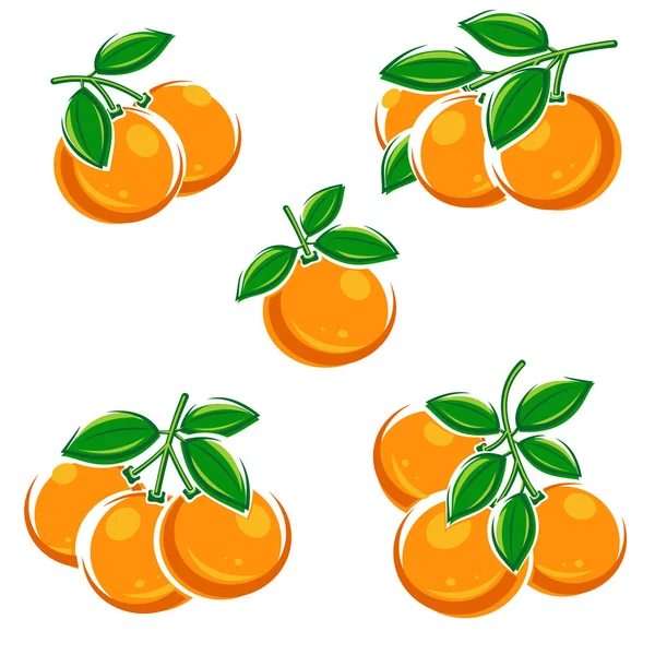 Naranjas Listas Iconos Colección Naranja Ilustración Vectorial — Archivo Imágenes Vectoriales