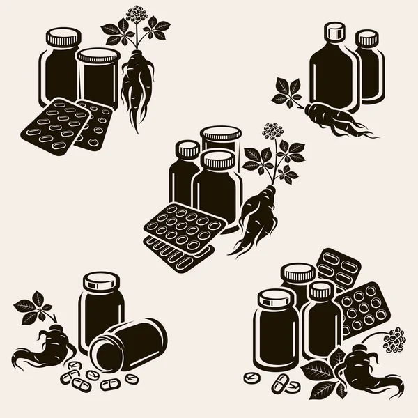 Red Ginseng Set Collection Icon Red Ginseng Vector Illustration Royalty Free Stock Illustrations