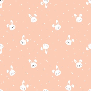 Tavşan çizgi filmi pembe vektörsüz desen. Bebek tavşanlar pembe iz.