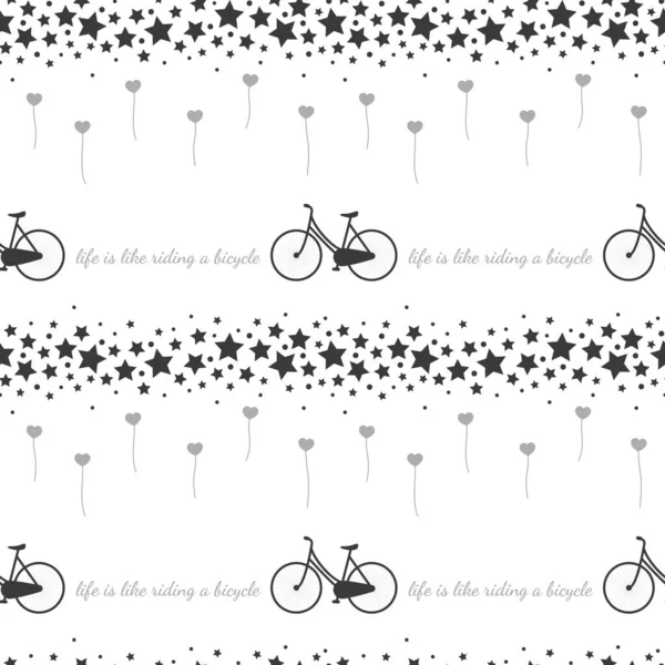 自転車や星のベクトルシームレスパターン 自転車と気球 Print — ストックベクタ