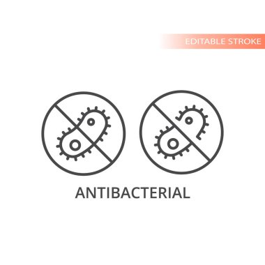 Antibakteriyel çizgi vektör işareti. Bakteri ana hatları simgesi yok, düzenlenebilir vuruş.