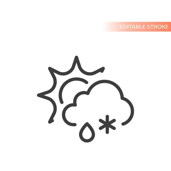 Symbole Météo Avec Soleil Neige Nuages Pluie Icône Contour Trait — Image vectorielle