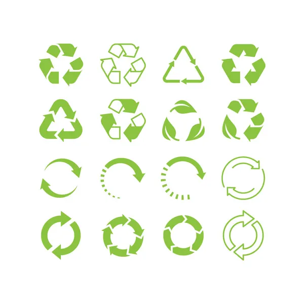 Recyklovaná Šipka Zelená Vektorová Ikona Nastavena Recyklovat Biologicky Rozložitelný Trojúhelník — Stockový vektor