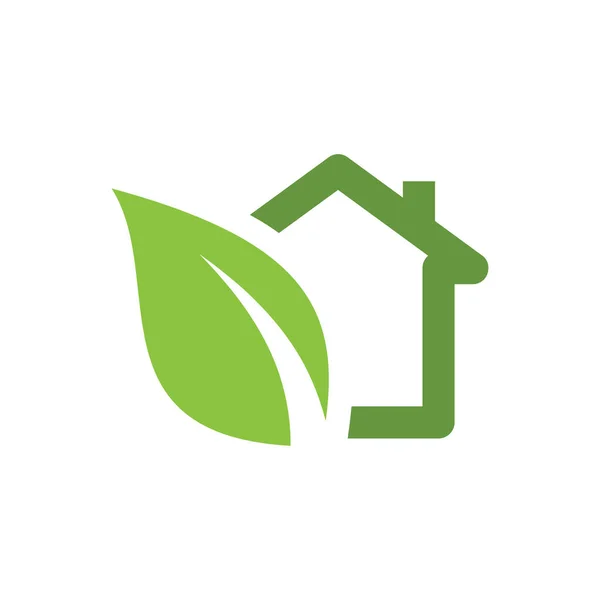Casa Verde Com Folhas Vetor Logotipo Ícone Símbolo Casa Eco — Vetor de Stock
