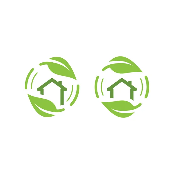 Зеленый Дом Иконкой Вектора Листьев Экологичный Энергоэффективный Домашний Символ — стоковый вектор