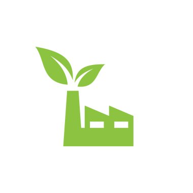 Yaprak vektör ikonlu yeşil fabrika. Çevre dostu sembol.