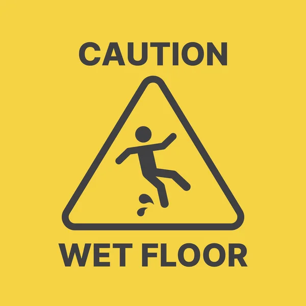 Caution Wet Floor Yellow Vector Sign Triangle Warning Icon — Stock Vector