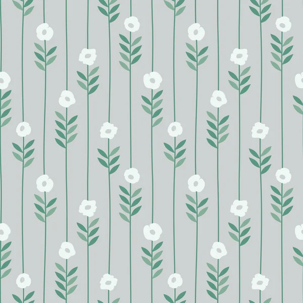 Floral Seamless Pattern Design Grey Flowers Leaves Stripes Print Paper — ストックベクタ
