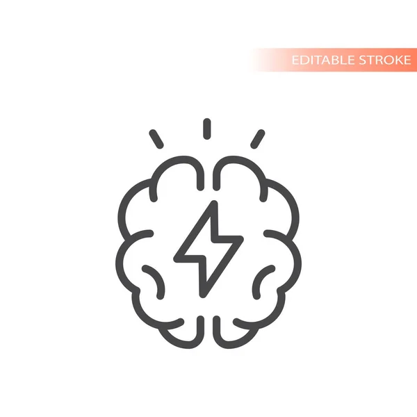 Brain Lightning Bolt Outlined Icon Brainstorm Brainstorming Vector Symbol — Vector de stock