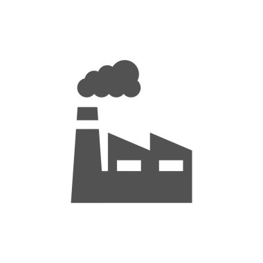Factory with smoke black vector icon. Simple filled symbol.