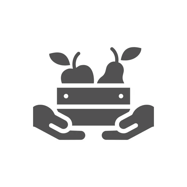 Hands Holding Farm Food Crate Vector Icon Pear Apple Groceries — Stock vektor