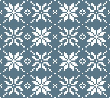 İskandinav örgü desensiz desen tasarımı. Beyaz ve mavi renkli İskandinav yıldız deseni.