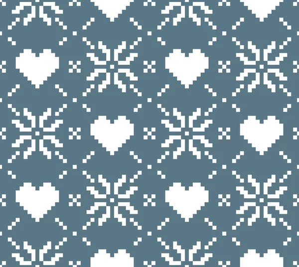 Scandinavian Knitting Seamless Pattern Design Nordic Star Heart Pattern White — Stock Vector