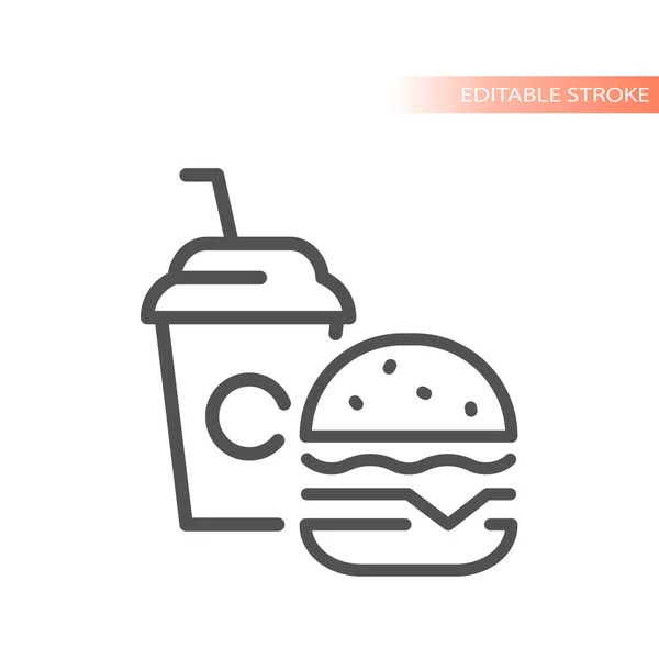Hambúrguer Refrigerante Fast Food Bebida Ícone Esboço Símbolo Curso Editável — Vetor de Stock