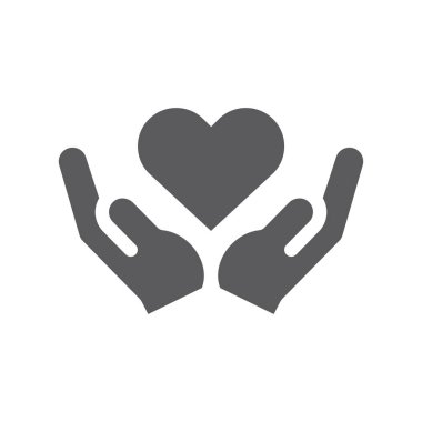 Eller ve kalp siyah vektör ikonu. Yardım sembolü doldurulmuş.