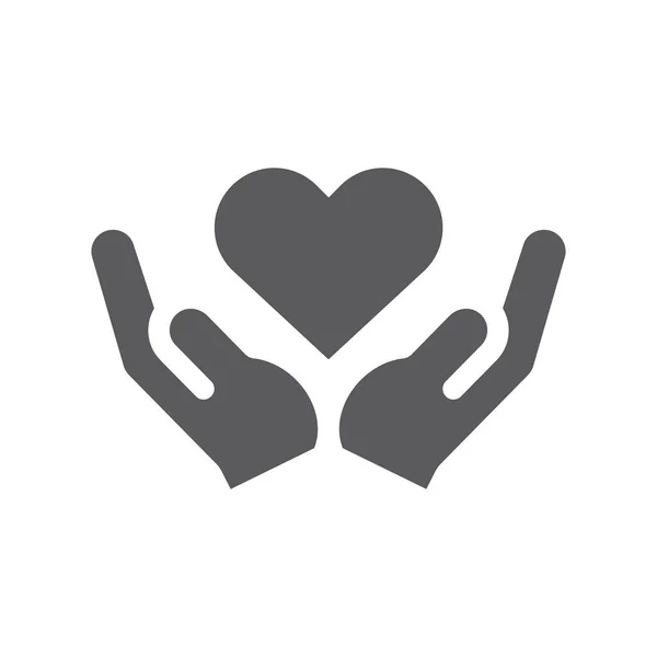 Руки Серце Чорний Вектор Значок Благодійна Допомога Заповнений Символ — стоковий вектор