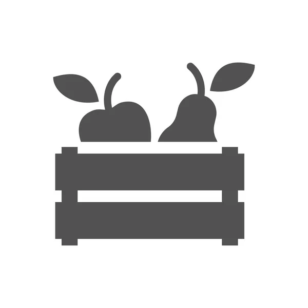 Obstkiste Bio Lebensmittel Vom Bauernhof Schwarzes Symbol Symbol Mit Äpfeln — Stockvektor