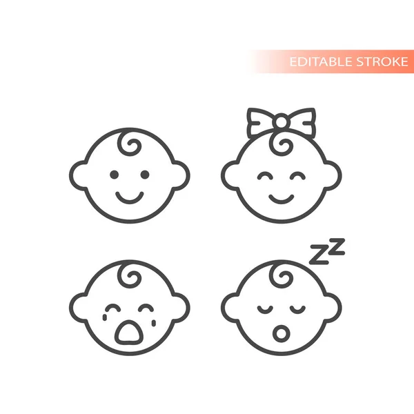 Baby Boy Baby Girl Line Vector Icon Pláč Spící Obličej — Stockový vektor