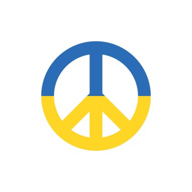 Barış sembolünde Ukrayna bayrağı. Özgür Ukrayna vektörü sarı ve mavi sembol.