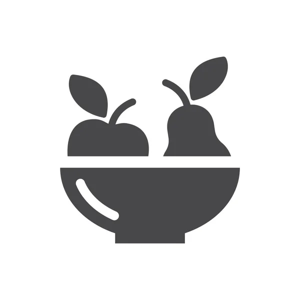 Schüssel Mit Früchten Schwarzes Vektorsymbol Birne Und Apfel Symbol Mit — Stockvektor