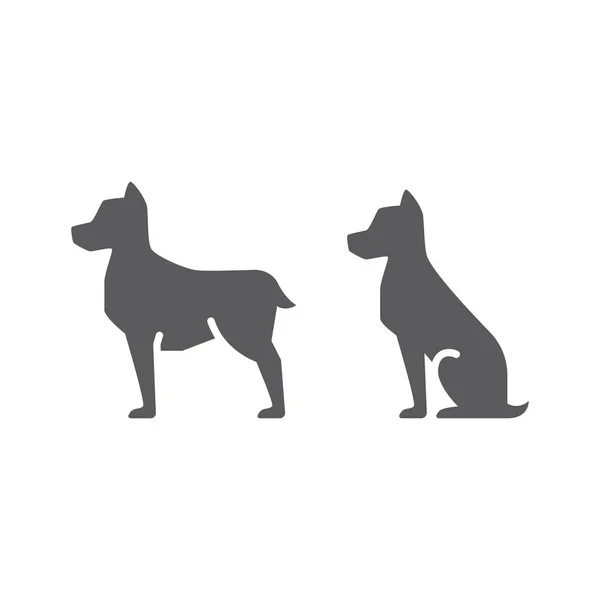 Hond Zittend Staand Zwart Silhouet Gevuld Vectorpictogram — Stockvector