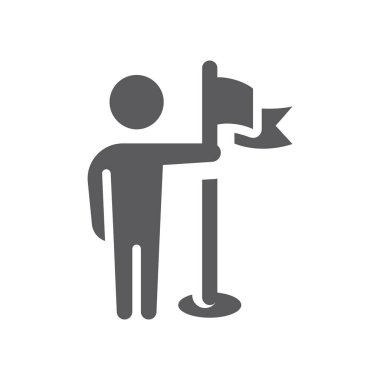 İnsan, insan ve bayrak siyah vektör ikonu. İş başarısı ve başarı sembolü.