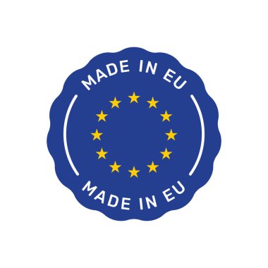 Renkli vektör rozetinden yapılmış. Avrupa Birliği bayraklı etiket.