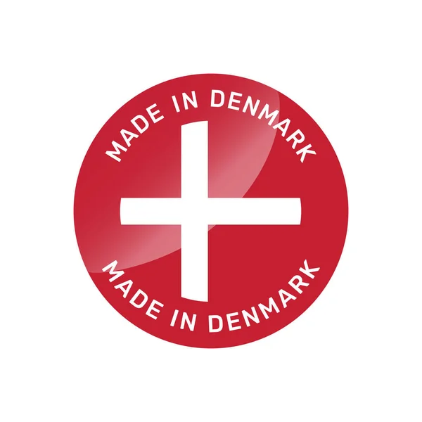 덴마크 배지로 제작되었다 덴마크 국기가 스티커 — 스톡 벡터