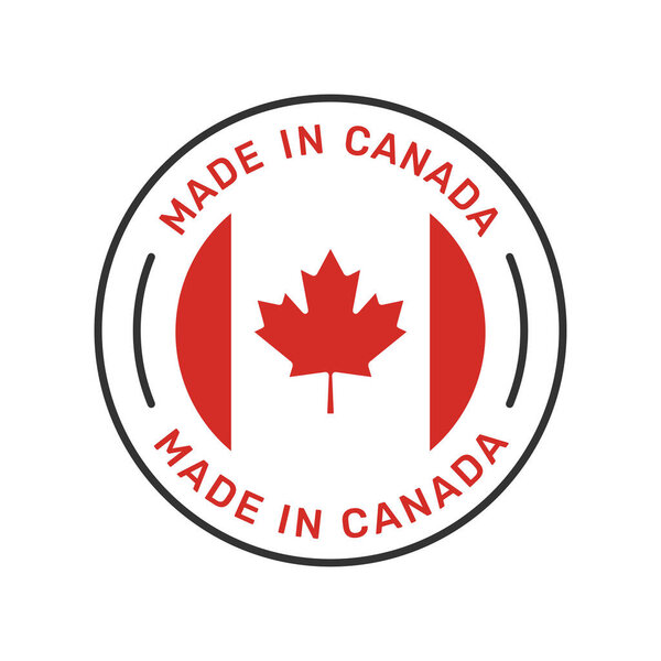 Made in Canada colorful vector badge. Label sticker with canadian flag.