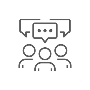 Group of people and chat bubble icon set. Teamwork, speech balloon, talking person filled vector symbol.