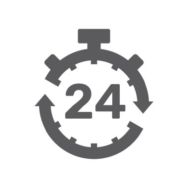 24 saat açık siyah vektör simgesi. Aralıksız döngü okunun doldurduğu sembol.