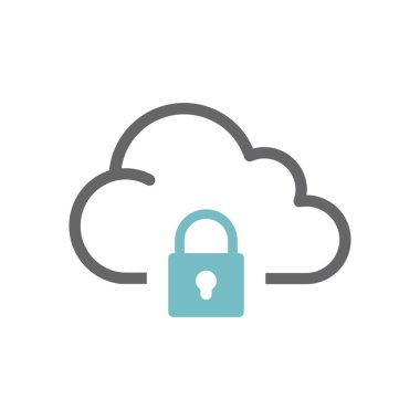 Bulut ve asma kilit vektör simgesi dolu. Satır kilit depolama sembolü.