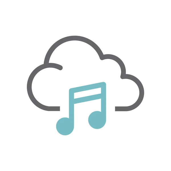 Nube Con Nota Música Llena Icono Esquema Almacenamiento Multimedia Símbolo — Vector de stock