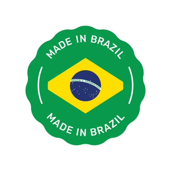 Brezilya Yapımı Renkli Vektör Rozeti Brezilya Bayraklı Etiket — Stok Vektör