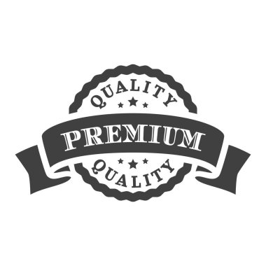 Sancak şeritli kaliteli etiket. Siyah vektör etiketi, damgası veya rozeti.