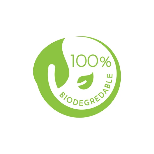 Etichetta Biodegradabile Verde Con Foglia Cerchio Imballaggio Ecologico Simbolo Riciclabile — Vettoriale Stock