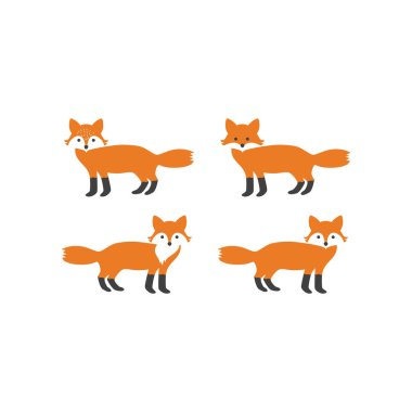 Tilki renkli çizgi film karakteri. Kırmızı tilkiler vektör illüstrasyonu.