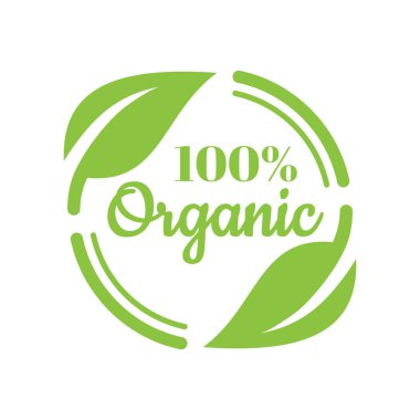 % 100 organik renkli vektör etiketi. Ürün damgası, çıkartma veya rozet.
